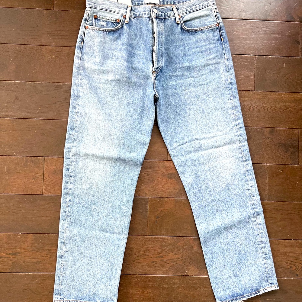 90’s pinch waist high rise straight Agolde jeans with button close